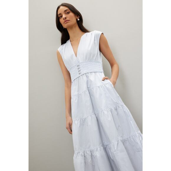 DEREK LAM COLLECTIVE Blue 100% Cotton Hourglass Layered Midi Dress Size 44 - Picture 1 of 13